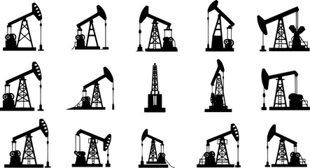 Pump Jack icon vector set. Oil illustration sign. Oil Drilling symbol collection. Oil Pumping logo.
