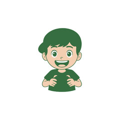 Smiling Green Shirt Boy - Cartoon Vector Illustration