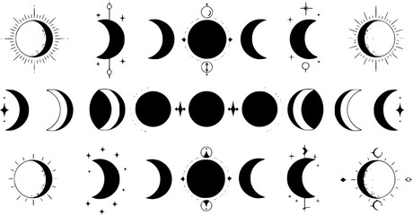 Moon Phase icon vector set. Mystic Celestial illustration sign collection. Boho Moon symbol or logo.
