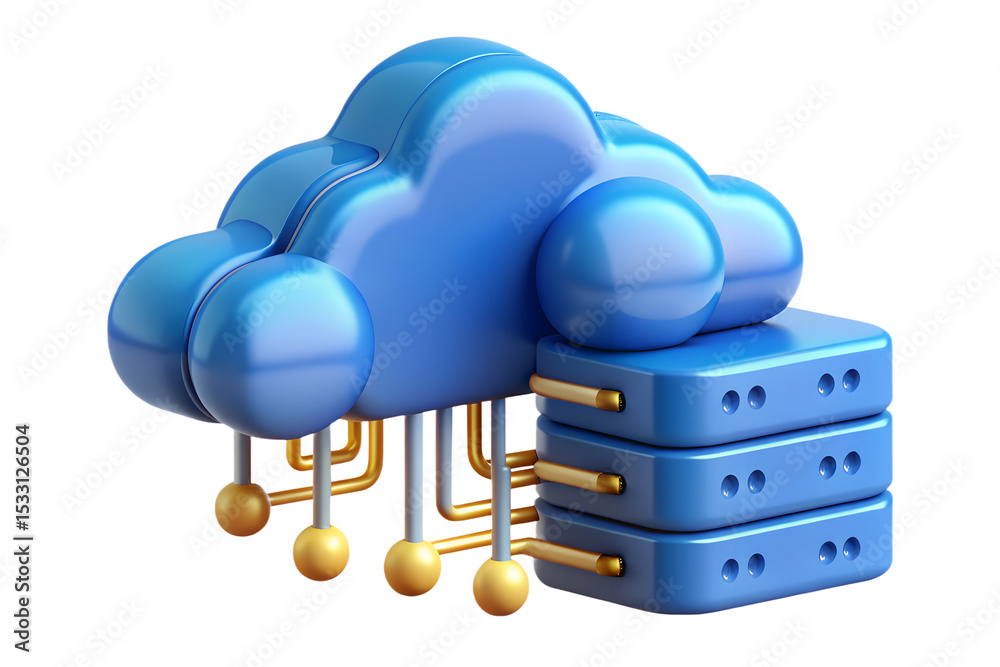 Poster 3d render of cloud computing server infrastructure