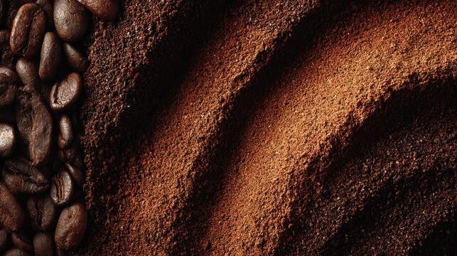 Exploring the intricate textures of coffee powder with a focus on rich details and diverse shades - Powered by Adobe