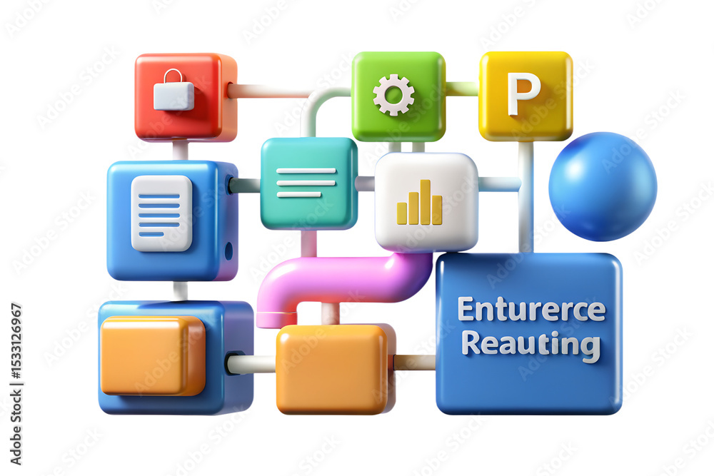 Poster 3d colorful blocks representing business processes and data flow enturerce reauting