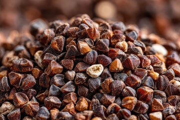 Obraz premium Exploring the intricate texture of raw buckwheat grains in stunning macro detail