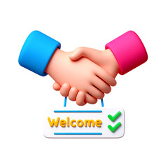 3D Cartoon Hands Shaking, Welcome Sign Partnership, Collaboration, and Agreement Concept