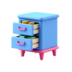 Cute Cartoon Nightstand with Open Drawers, Colorful Storage