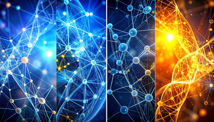 Molecular Marvel: Intricate network of molecules and atoms, rendered in glowing hues of blue and gold. A captivating visual representation of science.