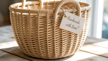 Handmade Wicker Basket with Love Tag