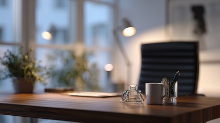Blurred Personal Office Scene with Subtle Lighting Effects