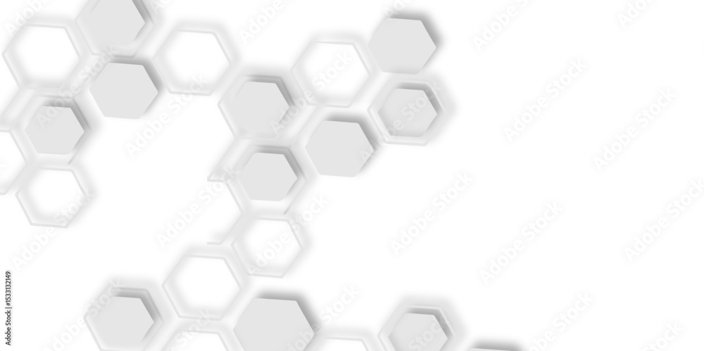 Poster abstract white hexagons arranged diagonally white background creating modern and clean design featur