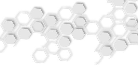 Abstract white hexagons arranged diagonally white background creating  modern and clean design featuring  cluster of interconnected hexagons aesthetic.