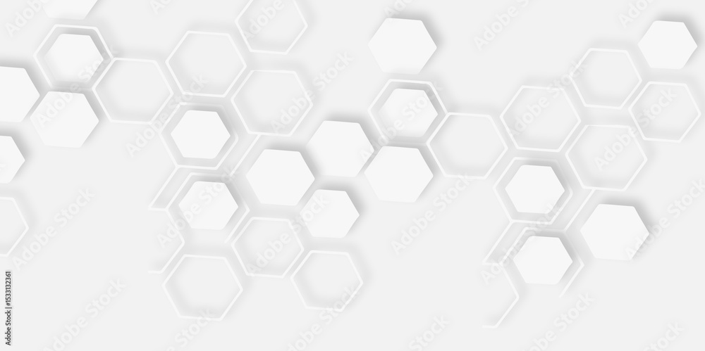 Poster abstract white hexagons arranged diagonally white background creating modern and clean design featur