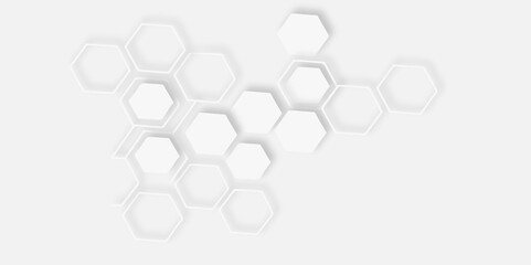 Abstract white hexagons arranged diagonally white background creating  modern and clean design featuring  cluster of interconnected hexagons aesthetic.