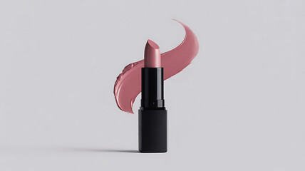 Mauve Lipstick with Swatch on Gray Background