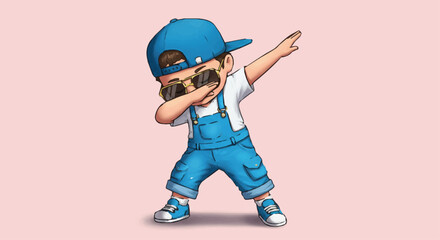 Cool Cartoon Kid Doing the Dab Dance Pose

