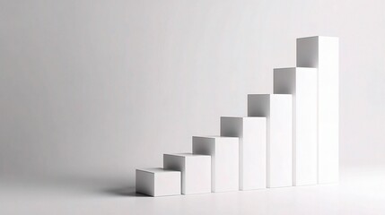 Minimalist White 3D Ascending Bar Chart on Neutral Background