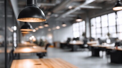 Blurred Modern Workspace Background with Ambient Lighting Effects