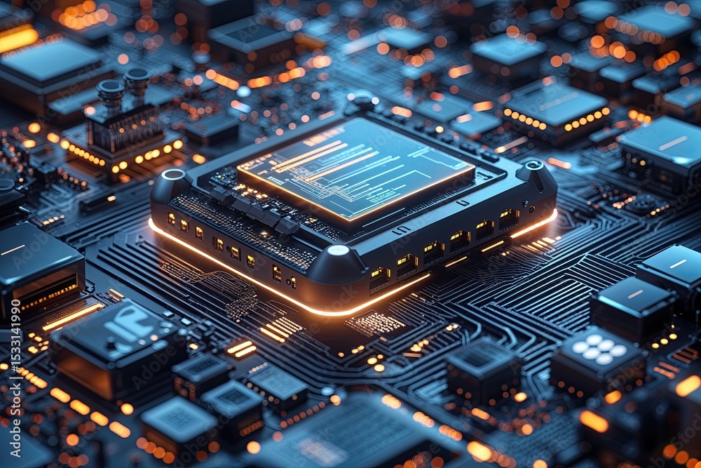 Poster abstract 3d rendering of computer technology in cyberspace