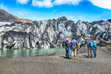 Impressive view on Solheimajokull glacier in Katla Geopark on Icelandic Atlantic South Coast