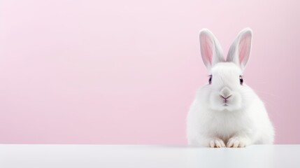cute animal pet rabbit or bunny white color smiling and laughing isolated with copy space for easter background, rabbit, animal, pet, cute, fur, ear, mammal, background, celebration, generate by AI