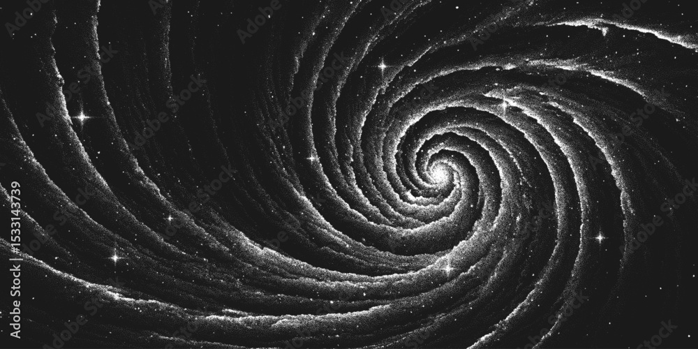 Wall mural deep space scene background in stippling style with amazing huge spiral nebula in universe. great at