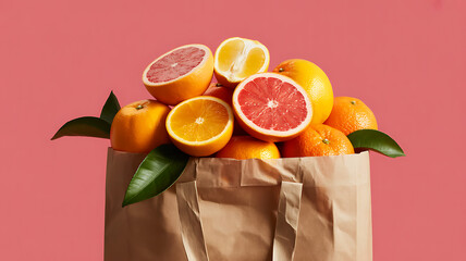 Fresh Citrus Fruits in a Paper Bag