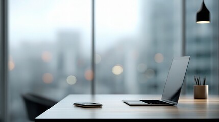 Personal Workspace with Laptop and Blurred Background