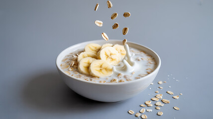 Oatmeal with Banana and Milk, Rolled Oats Breakfast Bowl