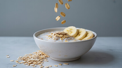 Oatmeal with Banana Slices and Rolled Oats