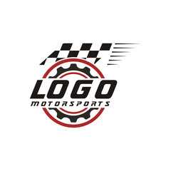 Naklejka premium This gear and racing flag logo is suitable for car or motorcycle workshop logo. This logo looks good for your company.