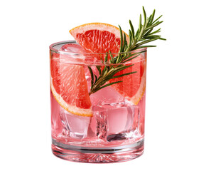 Refreshing grapefruit cocktail with rosemary garnish on a transparent background, cut out