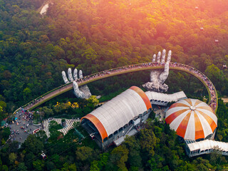 Golden bridge in ba na hills, Da nang, stunning architectural marvel amid lush greenery