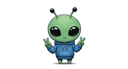 Cute Alien Doing Peace Signs in Hoodie
