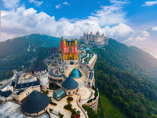 Scenic view of ba na hills architecture and landscape in Da nang, Vietnam