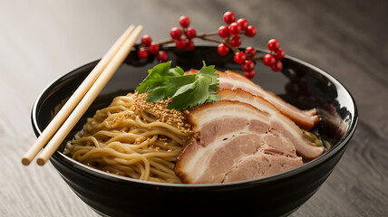 Delicious Braised Pork Belly Ramen with Sesame Seeds