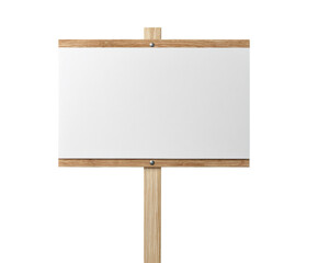 Blank sign on wooden post for advertising or announcements