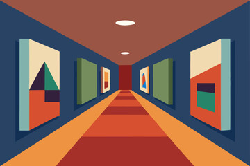 art gallery hallway with spotlighted abstract