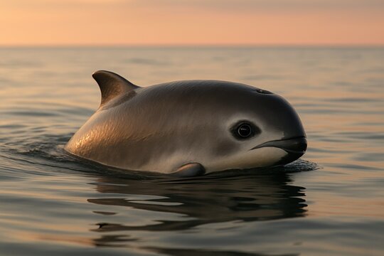 A Vaquita Phocoena sinus &ndash; the world's rarest dolphin species, in its natural habitat, AI-generated ultra-realistic image.