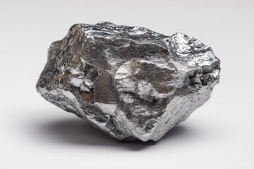 Obraz premium Osmium metal sample displayed as a raw chunk showcasing its dense, metallic texture and unique characteristics under bright lighting conditions