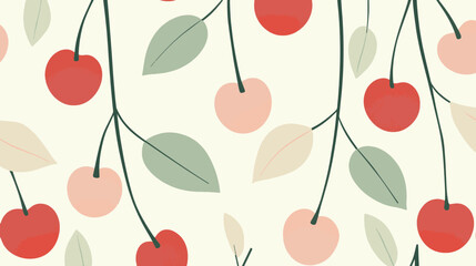 Seamless vector background with cherry branches and leaves in minimal modern artistic style