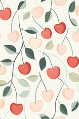 Seamless vector background with cherry branches and leaves in minimal modern artistic style