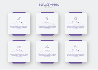 Minimal 6 Step Infographic Template with Modern Purple Icons and Square Layout for Presentations Business Strategy Workflow and Web UI Design