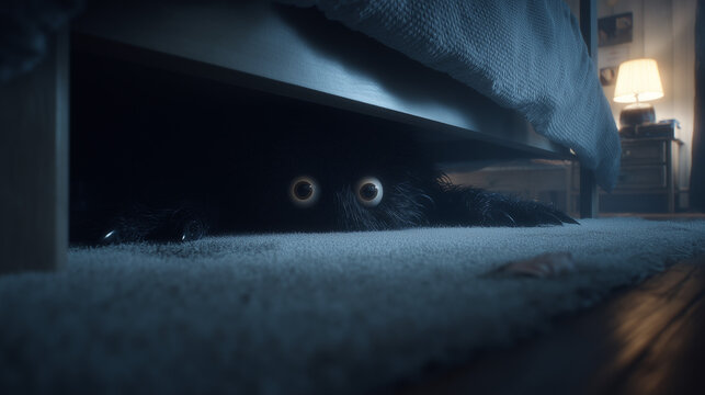 Realistic Horror Monster Under the Bed in Cinematic Lighting