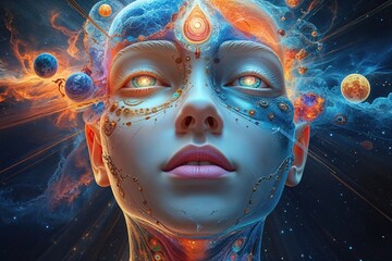 Innovative Mixed Media Exploration of Future Consciousness and Knowledge in Dimensional Art