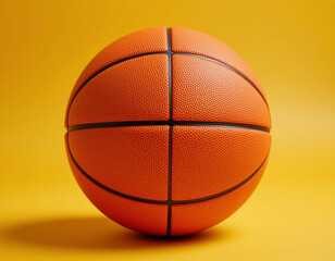 Fototapeta premium Bright orange basketball on warm yellow background
