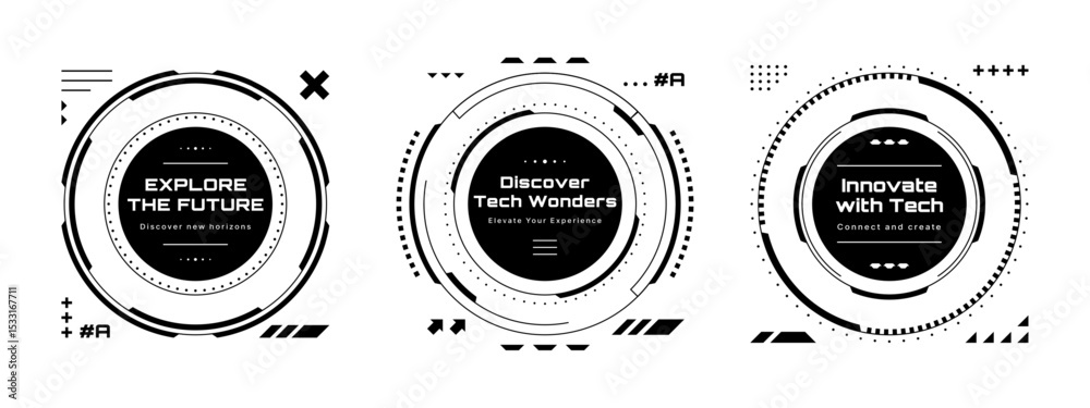 Poster Futuristic HUD vector elements for digital display. Technology geometric interface frame. UI design with circle shapes.