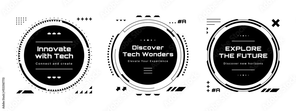 Poster Futuristic HUD vector elements for digital display. Technology geometric interface frame. UI design with circle shapes.