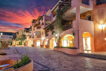 Unbelivable view of Porto Cervo town illuminated at night.