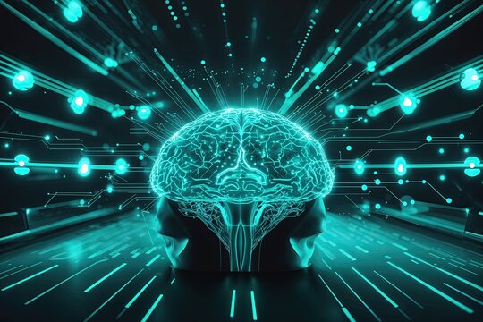 Innovative Turquoise Technology Aesthetic with Illuminated Starfield and Neural Insights