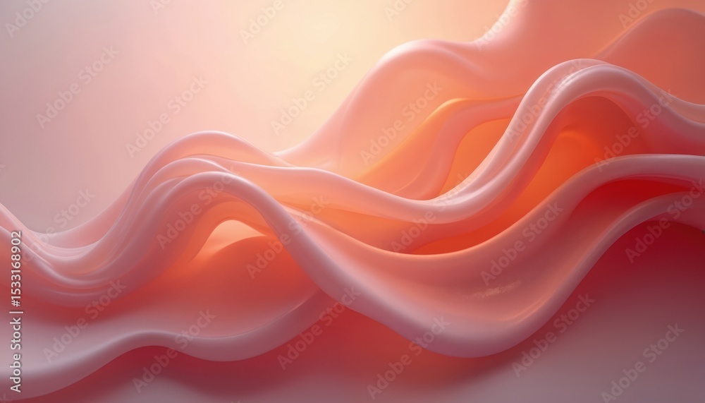 Poster abstract design with intertwined curved shapes in warm pink orange light. smooth wavy flowing motion