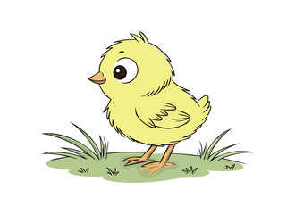  Cute Cartoon Chick Illustration on Grass